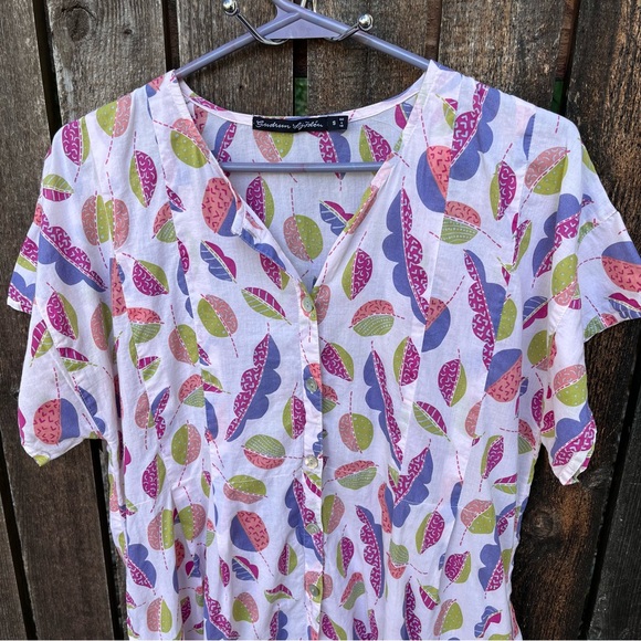 Gudrun Sjoden Light Pink Cotton Leaf Print Button Down Tunic Top Sz S - Picture 4 of 13